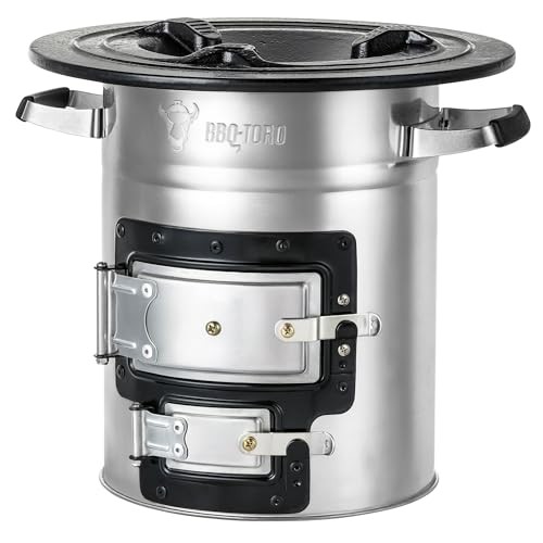 BBQ-Toro silver rocket stove, Ø 32, with 2 air vents and firewood rack-5