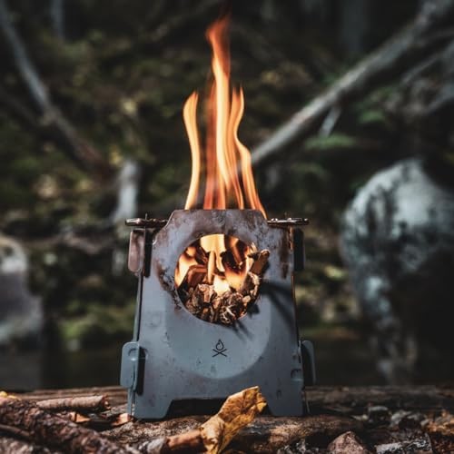 überleben Stöker Wood Burning Camping Stove, 18oz Flatpack Stainless Steel, Smokey Blue-3