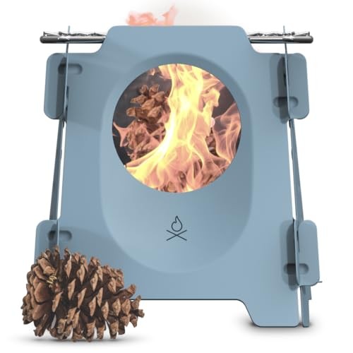 überleben Stöker Wood Burning Camping Stove, 18oz Flatpack Stainless Steel, Smokey Blue