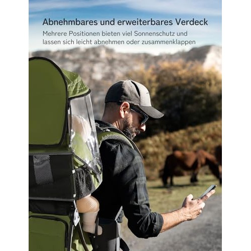 besrey Baby Backpack Carrier with 3-Height Safety Seat, Adjustable Straps and Waist Belt, Foldable Frame, Lightweight Large Capacity Child Carrier, Army Green-5