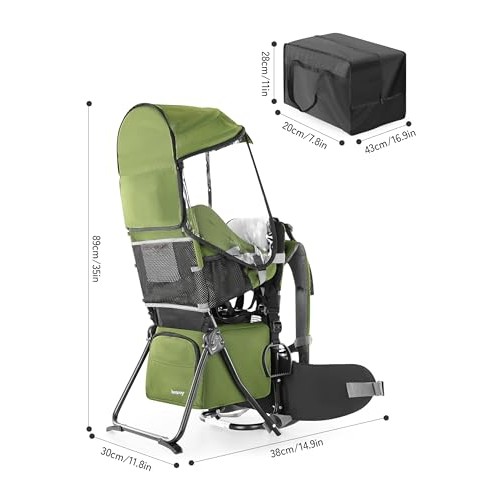 besrey Baby Backpack Carrier with 3-Height Safety Seat, Adjustable Straps and Waist Belt, Foldable Frame, Lightweight Large Capacity Child Carrier, Army Green-8