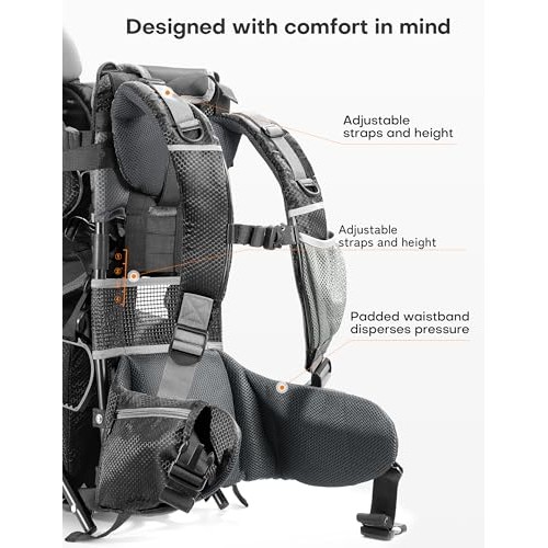 besrey Baby Backpack Carrier, Toddler Hiking Backpack, Plus Grey, with Safety 3-Height Seat, Adjustable Straps and Waist Belt, Foldable Frame-1