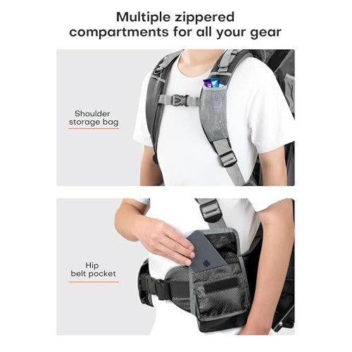 besrey Baby Backpack Carrier, Toddler Hiking Backpack, Plus Grey, with Safety 3-Height Seat, Adjustable Straps and Waist Belt, Foldable Frame-3