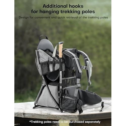 besrey Baby Backpack Carrier, Toddler Hiking Backpack, Plus Grey, with Safety 3-Height Seat, Adjustable Straps and Waist Belt, Foldable Frame-6