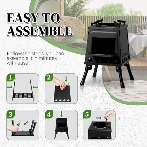 Bonnlo Camping Wood Burning Stove, Portable Detachable Fire Pit, 27x27x34cm-1