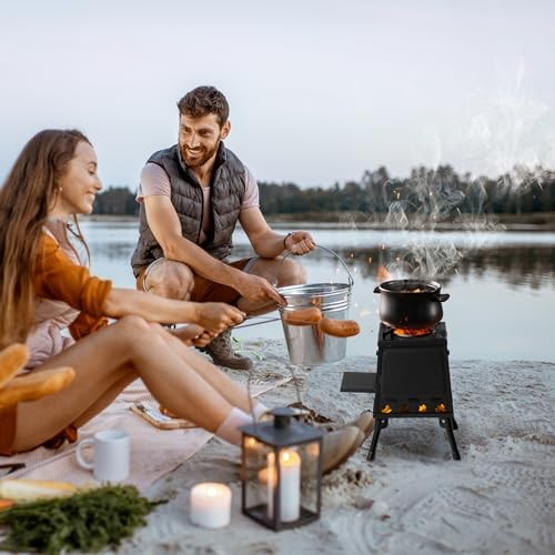 Bonnlo Camping Wood Burning Stove, Portable Detachable Fire Pit, 27x27x34cm-2