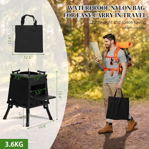 Bonnlo Camping Wood Burning Stove, Portable Detachable Fire Pit, 27x27x34cm-3