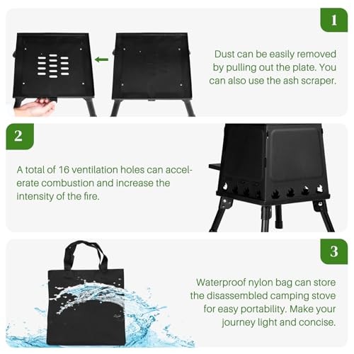 Bonnlo Camping Wood Burning Stove, Portable Detachable Fire Pit, 27x27x34cm-4