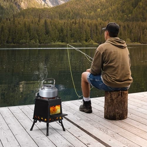 Bonnlo Camping Wood Burning Stove, Portable Detachable Fire Pit, 27x27x34cm-5