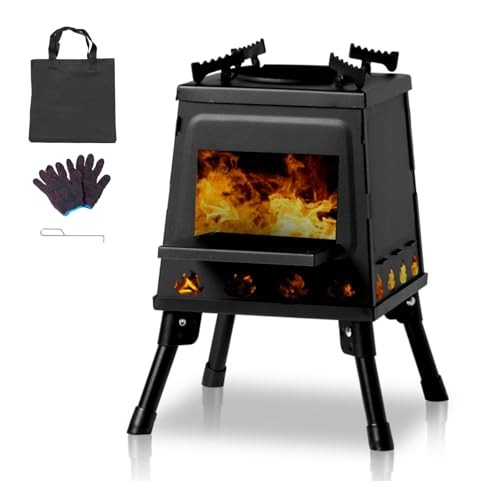 Bonnlo Camping Wood Burning Stove, Portable Detachable Fire Pit, 27x27x34cm