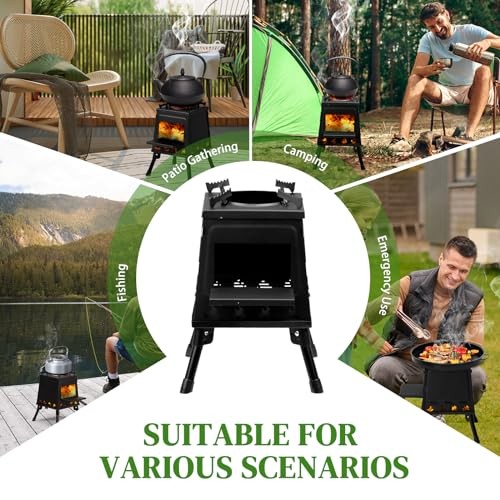 Bonnlo Camping Wood Burning Stove, Portable Detachable Fire Pit, 27x27x34cm-6