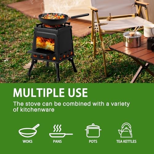 Bonnlo Camping Wood Burning Stove, Portable Detachable Fire Pit, 27x27x34cm-7