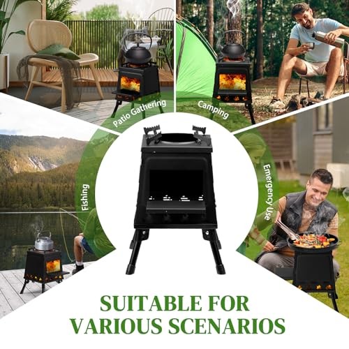 Bonnlo Camping Wood Burning Stove, Detachable Portable Fire Pit, 36x36x46cm-2