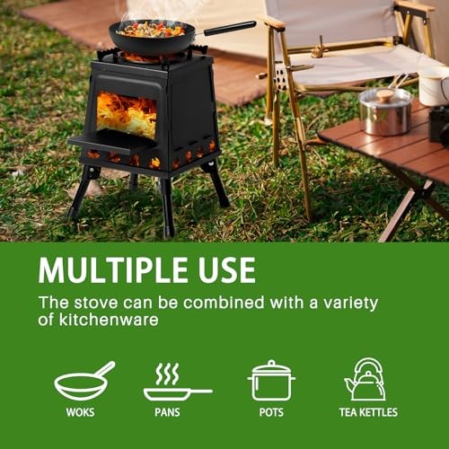 Bonnlo Camping Wood Burning Stove, Detachable Portable Fire Pit, 36x36x46cm-4