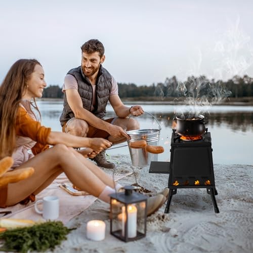 Bonnlo Camping Wood Burning Stove, Detachable Portable Fire Pit, 36x36x46cm-5