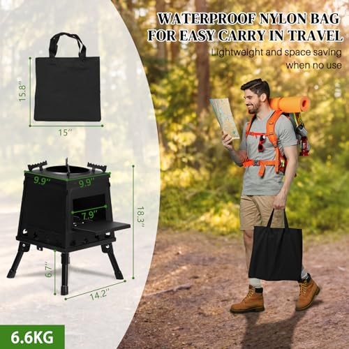 Bonnlo Camping Wood Burning Stove, Detachable Portable Fire Pit, 36x36x46cm-6
