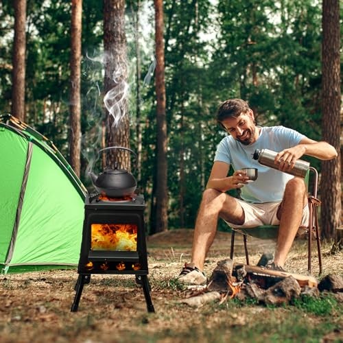 Bonnlo Camping Wood Burning Stove, Detachable Portable Fire Pit, 36x36x46cm-7