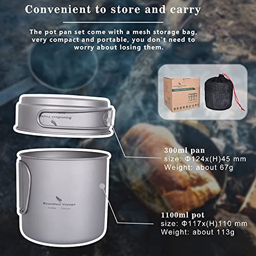 Boundless Voyage Titanium Pot and Pan Set 1100ml + 300ml with Folding Handles-1