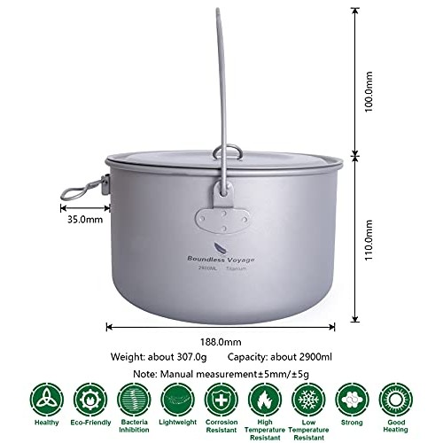 Boundless Voyage Titanium Pot and Pan Set, 2900 ml, Folding Handle-1