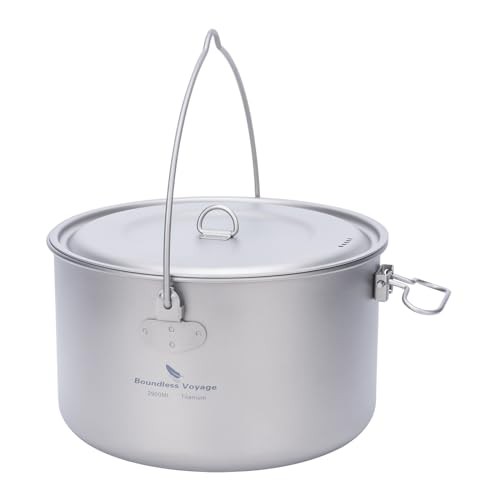 Boundless Voyage 2900ml Titanium Camping Pot with Lid and Folding Bail Handle