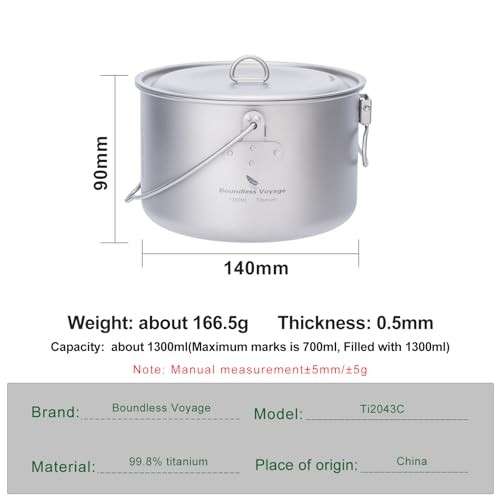 Boundless Voyage 1300ml Titanium Pot with Lid and Folding Bail Handle-1