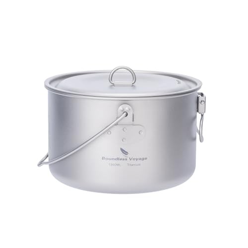 Boundless Voyage 1300ml Titanium Pot with Lid and Folding Bail Handle