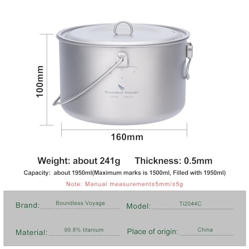 Boundless Voyage Titanium Pot with Lid and Folding Bail Handle, 1950ml Pan-1