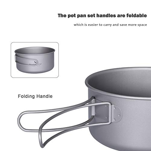 Boundless Voyage Titanium Pot and Pan Set with Lid, Folding Bail Handle, Ti15114A 1000ml + 500ml-2