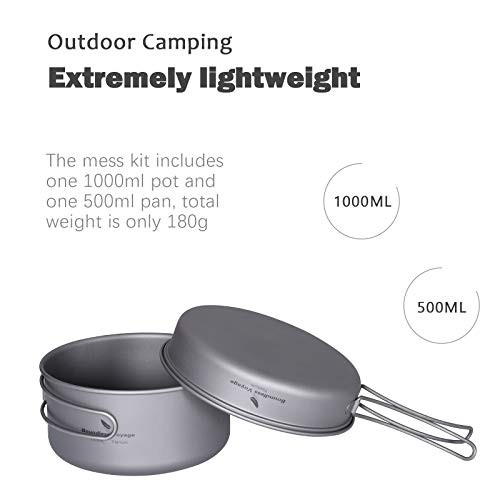Boundless Voyage Titanium Pot and Pan Set with Lid, Folding Bail Handle, Ti15114A 1000ml + 500ml-3