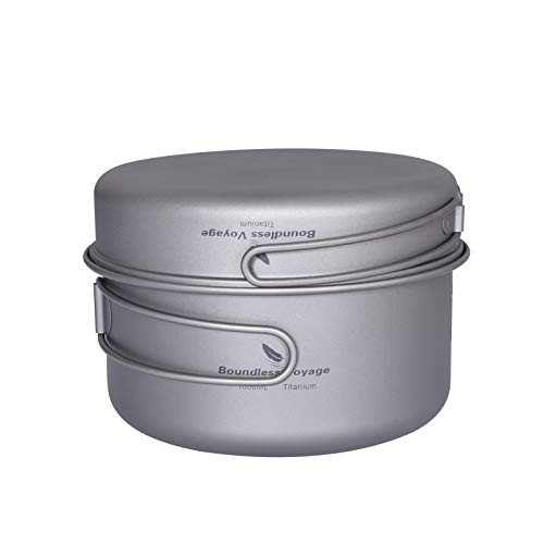 Boundless Voyage Titanium Pot and Pan Set with Lid, Folding Bail Handle, Ti15114A 1000ml + 500ml