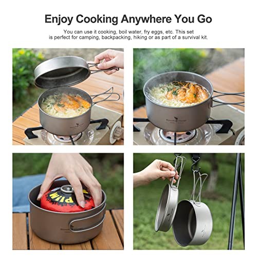 Boundless Voyage Titanium Pot and Pan Set with Folding Handles, Ti15114A 1000ml/500ml-4