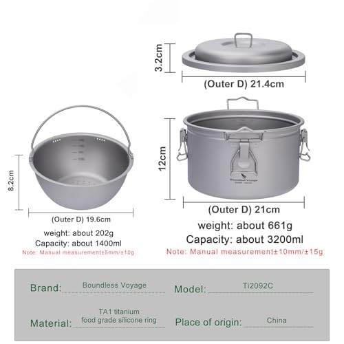 Boundless Voyage Silver Titanium Camping Pot Rice Cooker Ti-2092c-1