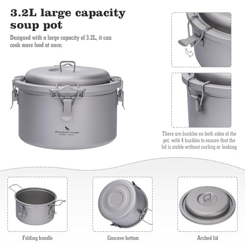 Boundless Voyage Silver Titanium Camping Pot Rice Cooker Ti-2092c-2