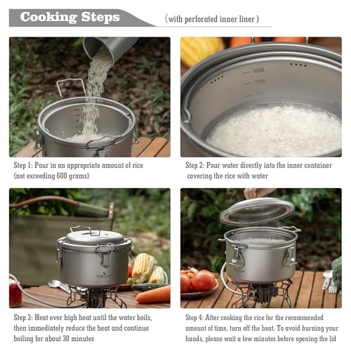 Boundless Voyage Silver Titanium Camping Pot Rice Cooker Ti-2092c-3