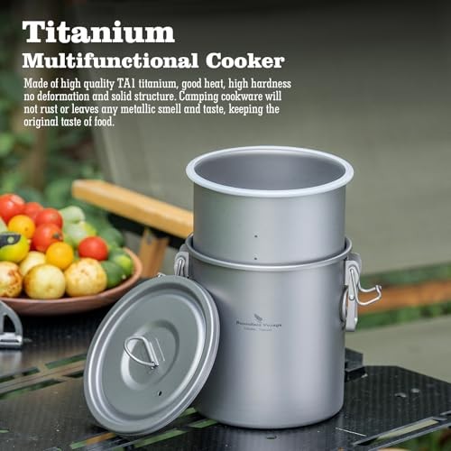 Boundless Voyage Titanium Backpacker Rice Cooker Pot, 1.4L Outer Pot with 0.9L Inner Container, ti2093c-d-6