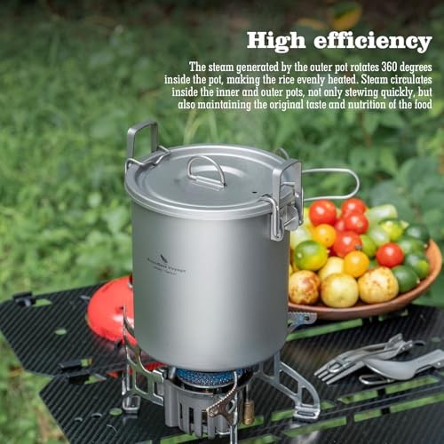 Boundless Voyage Titanium Backpacker Rice Cooker Pot, 1.4L Outer Pot with 0.9L Inner Container, ti2093c-d-7