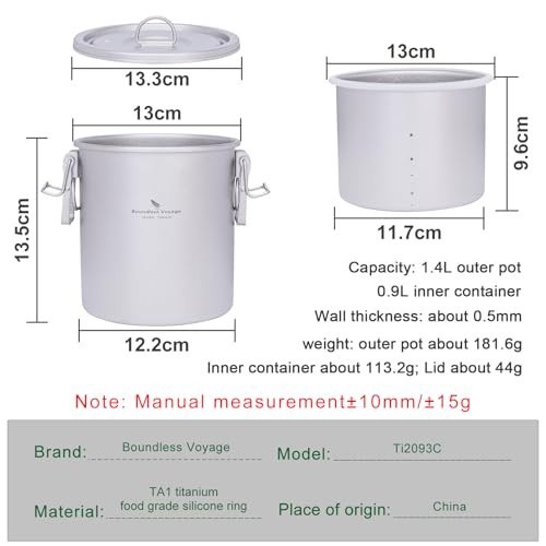 Boundless Voyage Titanium Rice Cooker Camping Cooking Pot Set, Ti-2093 Silver-1