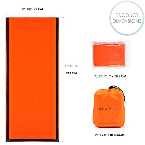 Bramble Emergency Thermal Bivvy Bags, Rescue Sleeping Blankets, Bright Orange, 213 x 91 cm, Pack of 3-5