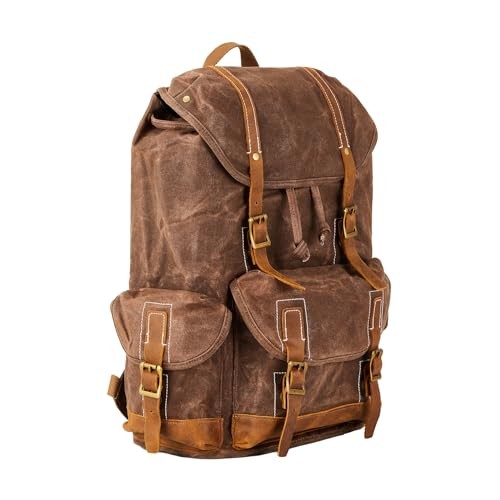 BRASS TACKS Leathercraft Heavy Duty Waxed Canvas Vintage Backpack, Brown, One Size-1
