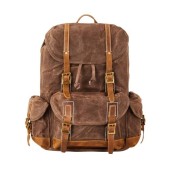 BRASS TACKS Leathercraft Heavy Duty Waxed Canvas Vintage Backpack, Brown, One Size