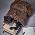 BRASS TACKS Leathercraft Heavy Duty Waxed Canvas Vintage Backpack, Brown, One Size