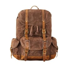 BRASS TACKS Leathercraft Heavy Duty Waxed Canvas Vintage Backpack, Brown, One Size