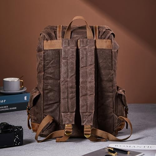 BRASS TACKS Leathercraft Heavy Duty Waxed Canvas Vintage Backpack, Brown, One Size-3