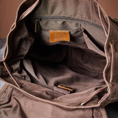 BRASS TACKS Leathercraft Heavy Duty Waxed Canvas Vintage Backpack, Brown, One Size-5