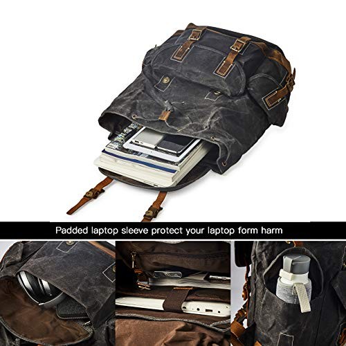 BRASS TACKS Leathercraft Waxed Canvas Vintage Backpack, Dark Gray, One Size-4