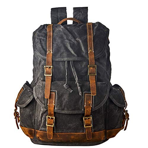 BRASS TACKS Leathercraft Waxed Canvas Vintage Backpack, Dark Gray, One Size
