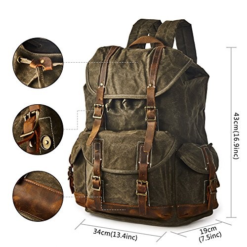 BRASS TACKS Leathercraft Brown Waxed Canvas Vintage Waterproof Backpack, One Size, 15.6-inch Laptop Bag-1