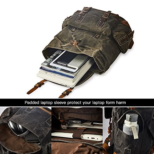 BRASS TACKS Leathercraft Brown Waxed Canvas Vintage Waterproof Backpack, One Size, 15.6-inch Laptop Bag-4