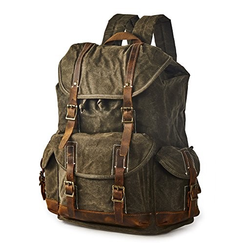 BRASS TACKS Leathercraft Brown Waxed Canvas Vintage Waterproof Backpack, One Size, 15.6-inch Laptop Bag