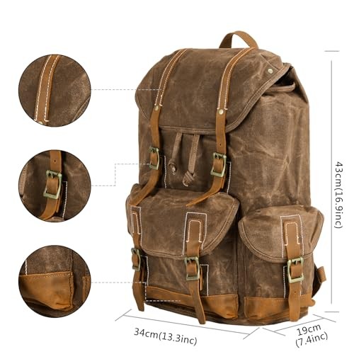 BRASS TACKS Leathercraft Waxed Canvas Backpack, Brown-coffee, One Size-1